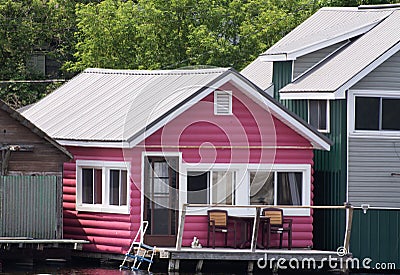 Tiny Pink Cottage Stock Photo