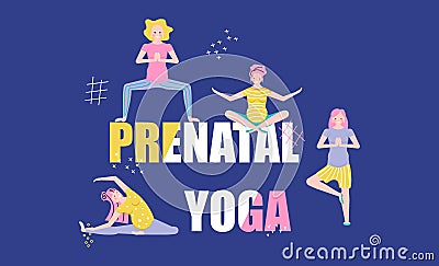 Prenatal yoga horizontal banner. Vector Illustration