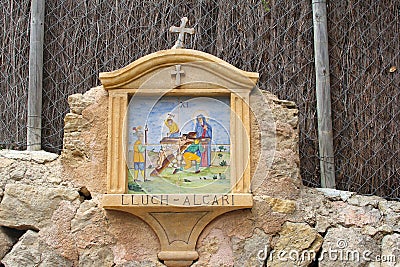 Tiny religious altar cross streets, Deia, Majorca Stock Photo