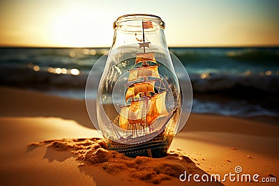 Tiny seafarer Ship bottle captures maritime wonder in a delicate glass bound vessel Stock Photo