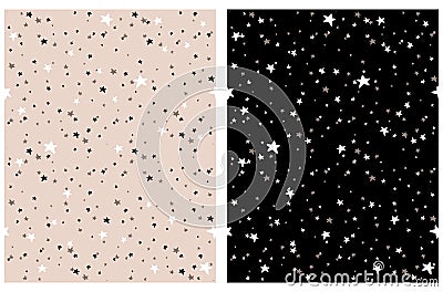 Tiny Stars Vector Patterns. Irregular Hand Drawn Simple Starry Sky Print. Vector Illustration
