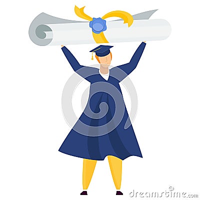 Tiny student lifted a huge scroll over his head Vector Illustration