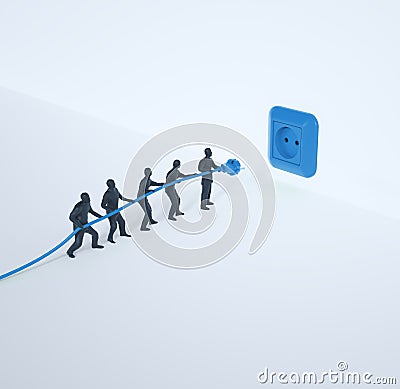 Tiny team of people with a power cord Stock Photo