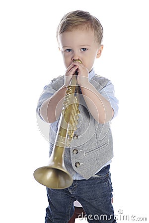 Tiny Trumpet Player Stock Photo