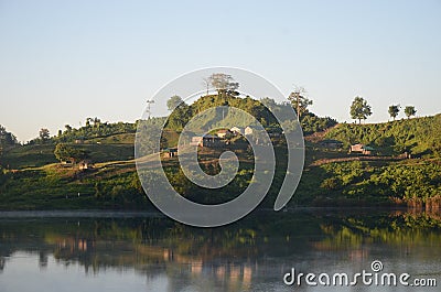 Tiny valley on the top of the hill and riverside, the Beauty of Hill tracts Stock Photo
