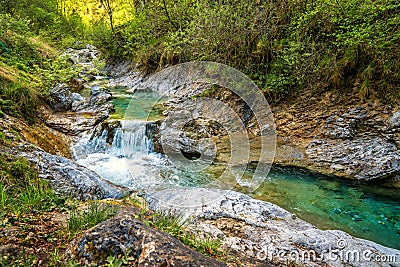 Tiny waterfall at the Val Vertova Torrent Stock Photo