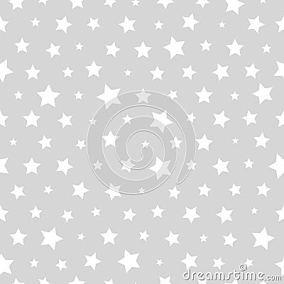 Tiny white irregular Stars on grey background. Minimalist Star geometric shape vector Holiday Seamless Pattern, fashion texture Vector Illustration