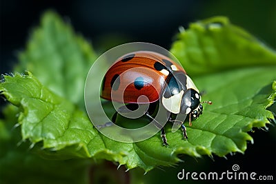 Tiny World Explorer Macro view of a ladybird in nature Stock Photo