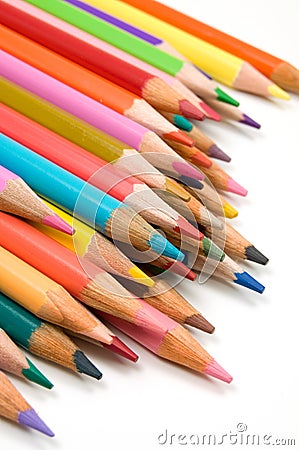 Tip of Colored Crayons on White Background Stock Photo