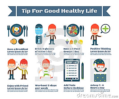 Tip For Good Health Life Vector Illustration