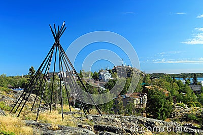 Yellowknife, Tipi at Cultural Crossroads Monument and Old Town, Northwest Territories, Canada Stock Photo