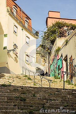 Lisboa, Portugal, staircases in Mouraria neighborhood Stock Photo