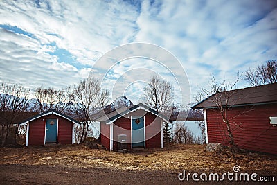 Tipical Red house near the sea coast in Norway Stock Photo