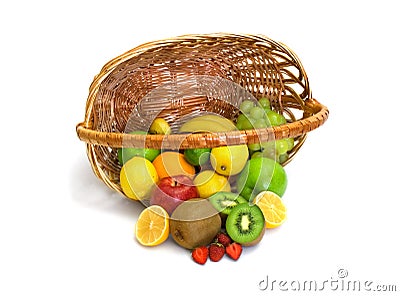 Tipped Basket of Fruit Stock Photo