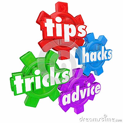 Tips Tricks Helps and Advice Gears Words Help Assistance How to Stock Photo