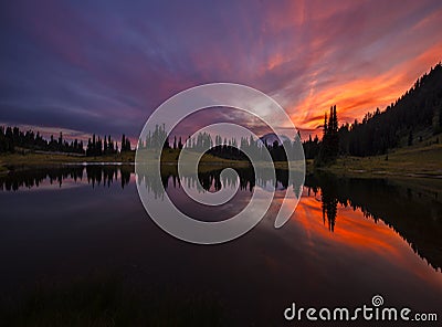 Tipsoo Lake at Sunset Stock Photo
