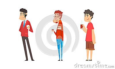 Tipsy Man Character Drinking Alcoholic Beverage Vector Set Vector Illustration