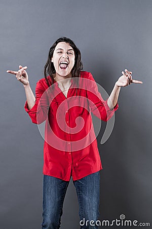 Tipsy woman dancing with alcohol after-effects Stock Photo