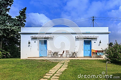 Tipycal mediterranean color house Stock Photo