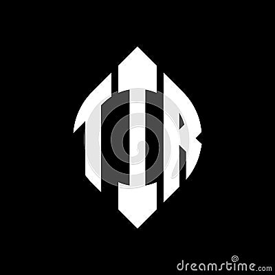 TIR circle letter logo design with circle and ellipse shape. TIR ellipse letters with typographic style. The three initials form a Vector Illustration