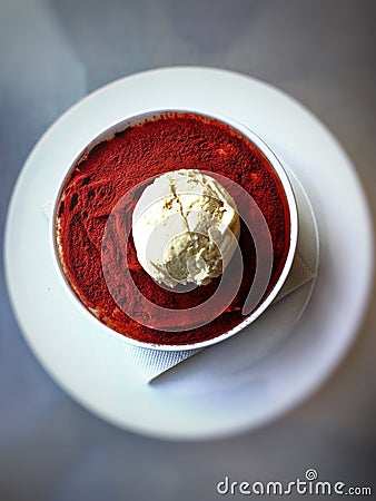 Tiramisu with cacao and ice cream toping Stock Photo