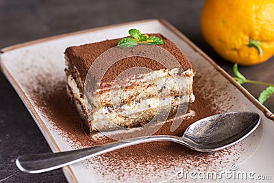 Tiramisu Cake Homemade Dessert with Mascarpone Cheese and Espresso Coffee Stock Photo