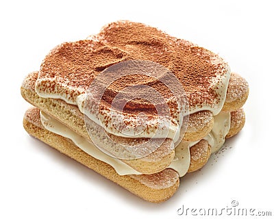 Tiramisu cake on white background Stock Photo