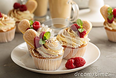 Tiramisu cupcakes with mascarpone cream Stock Photo