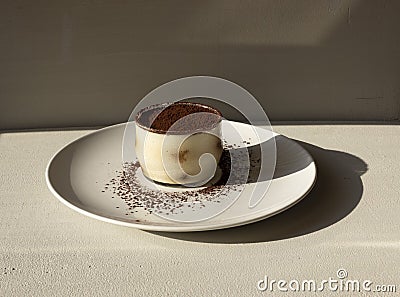 Tiramisu dessert isolated on grey background. Coffee and cacao. Stock Photo