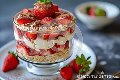 Tiramisu dessert with strawberries Stock Photo