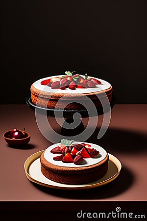 Tiramusu cake with fruit on top of it - XVII century Dutch still life painting Stock Photo