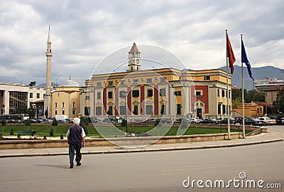 Tirana, Albania, goverment building Editorial Stock Photo