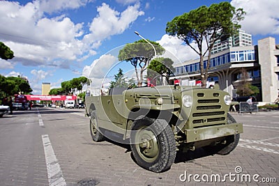 Fiat military retro jeep in the 'Automotive Fair Albania'. Editorial Stock Photo