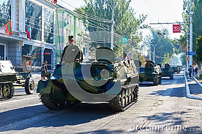 Tiraspol, Transnistria - September 2, 2020: military parade dedicated to the 30th anniversary of independence, ordered military Editorial Stock Photo