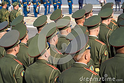 Tiraspol, Transnistria - September 2, 2020: military parade dedicated to the 30th anniversary of independence, soldiers in full Editorial Stock Photo