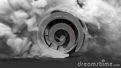 Tire Burnout. Burning rubber and Smoking tire with a rotating wheel with thick Smoke on dark background. 3D Rendering Stock Photo