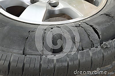 Tire burst Stock Photo