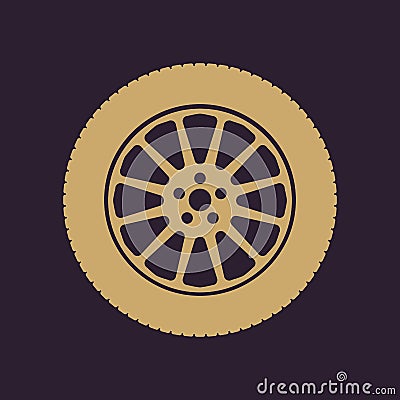 The tire icon. Wheel symbol. Flat Vector Illustration