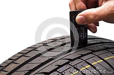 Tire measuring Stock Photo