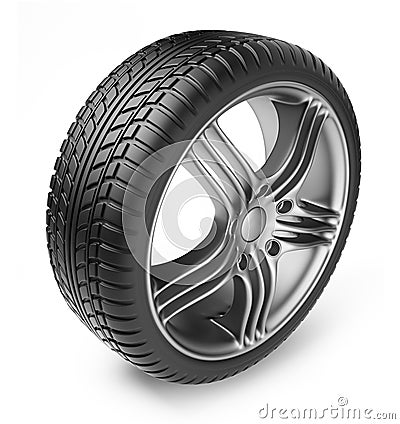 Tire with metal wheel. 3D Icon Stock Photo
