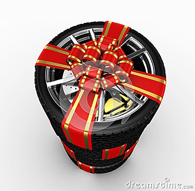 Tire with ribbon - 3d render Stock Photo