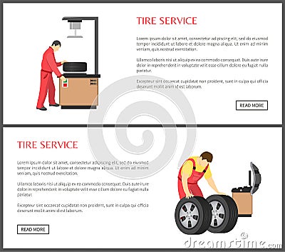 Tire Service and Automobile Workshop Color Card Vector Illustration