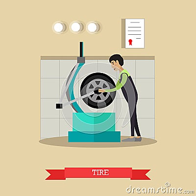 Tire service vector illustration in flat style Vector Illustration