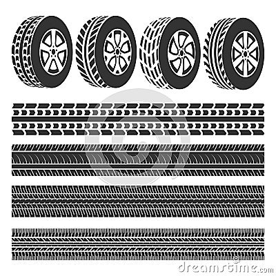 Tire shop, tire tracks set vector Vector Illustration