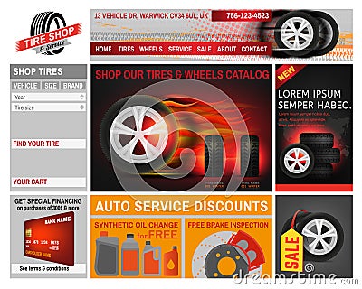 Tire shop website Vector Illustration