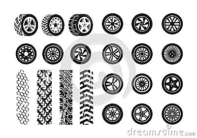 Tire texture. Car wheel rubber tires picture silhouettes vector template Vector Illustration