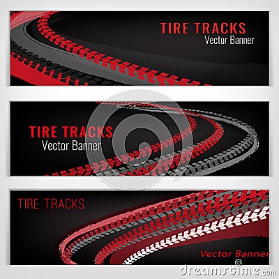 Tire track banners Vector Illustration