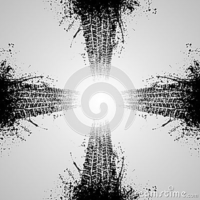 Tire track with ink blots Vector Illustration