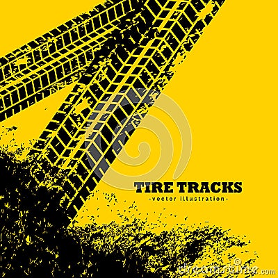 tire tracks marks on grunge yellow background Vector Illustration