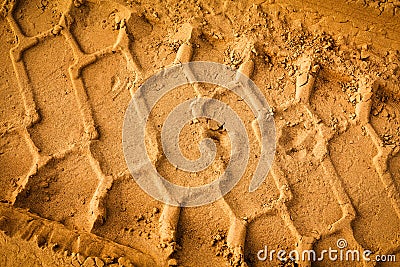 Tire tracks on the sand Stock Photo